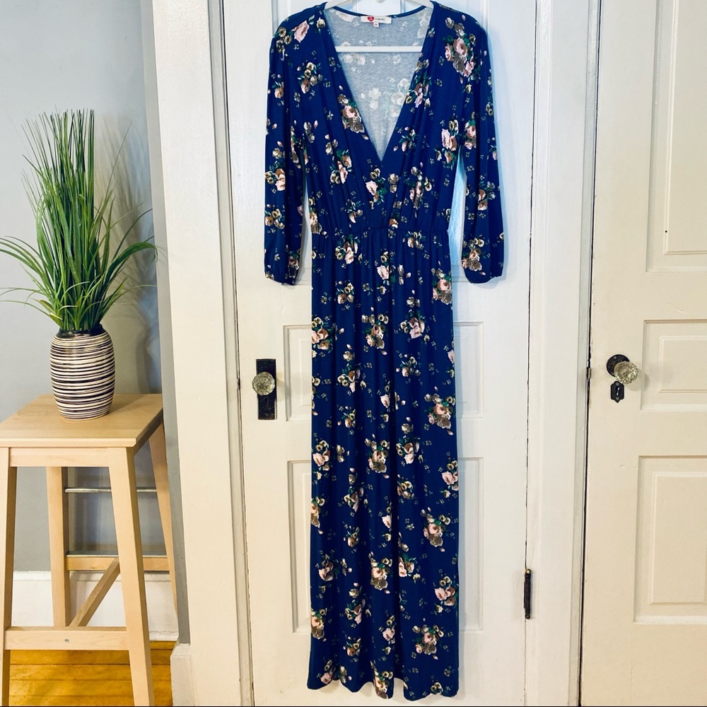 KOTON Blue Floral Faux Wrap Maxi Dress - Sz M
